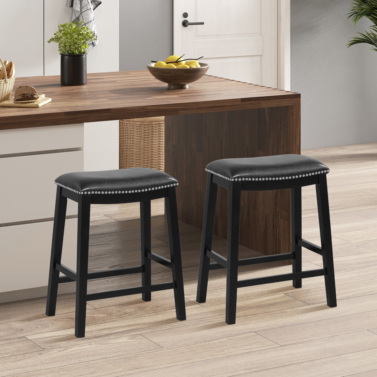 26 Inch Counter Height Bar Stool Set Of 2 With Upholstered Seat